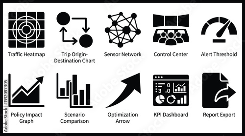 Collection of business intelligence and data analysis icons
