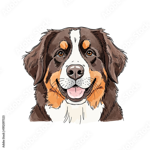 Bernese Mountain Dog Portrait Illustration.