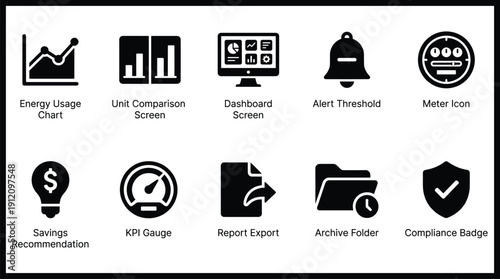 Collection of icons for various business and software concepts