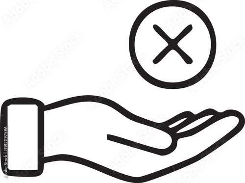 Refusal and rejection hand icon with cross symbol for donation decline or medical warning