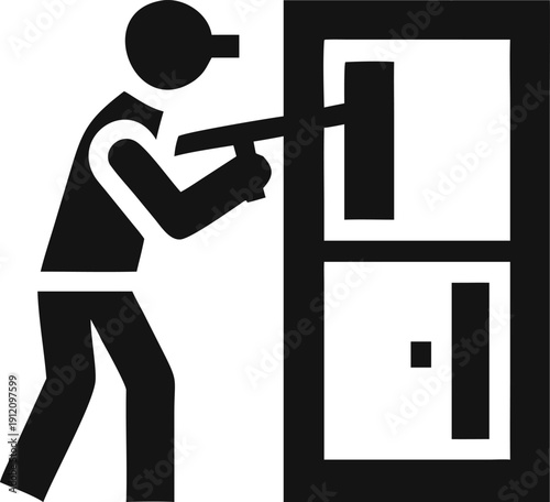 Professional worker utilizing a specialized tool for door frame construction or dismantling