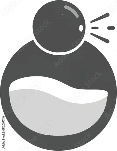 A perfume bottle spraying fragrance in a stylized dark gray outline, with light gray liquid shown in the bottom section