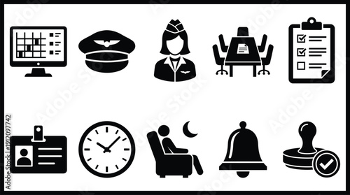 Collection of various business and time management icons