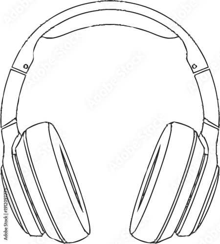 A pair of over-ear headphones outline sketch, showing earcups and a headband, rendered with clear black lines on a background