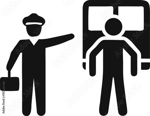 Shuttle driver or tour guide providing directions to a passenger or traveler