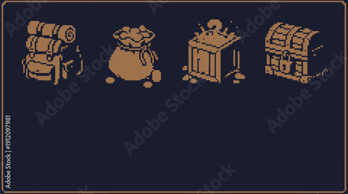 Treasure and Wealth Icons in Sepia Tones on Dark Background.