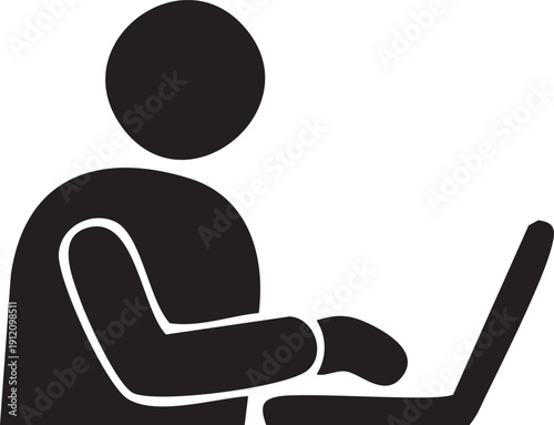 Person Working on Laptop Icon for Freelance and Digital Communication Business Concept