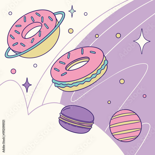Whimsical Cosmic Sweet Orbit Illustration