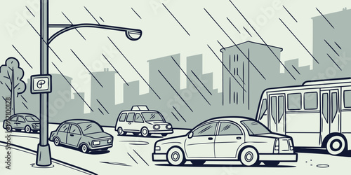 A bustling city street filled with cars during a heavy snowstorm.