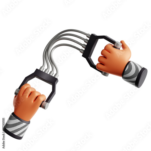 3D illustration of hands using a chest expander for a strength workout