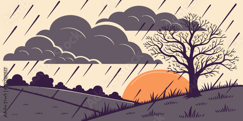 A vibrant orange tent stands alone in a vast, windswept landscape under a stormy sky.