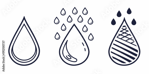 Illustrations of three different types of water droplets with unique patterns