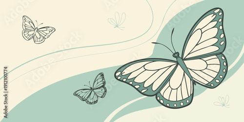 A vibrant illustration of butterflies in flight against a gentle gradient background