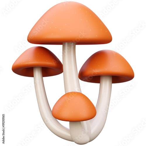3D Rendering Of A Cluster Of Orange Mushrooms On A White Background