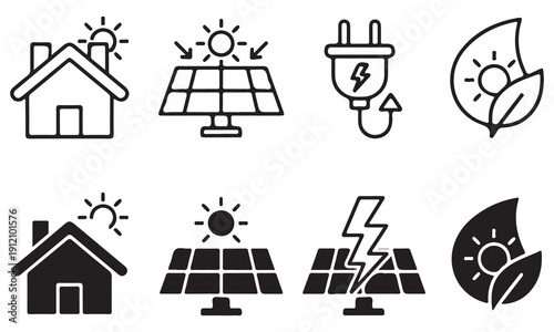 Multipurpose Icon Set — Solar Energy, Media, Finance, Communication, and Sports Symbols Collection for Web and Graphic Design