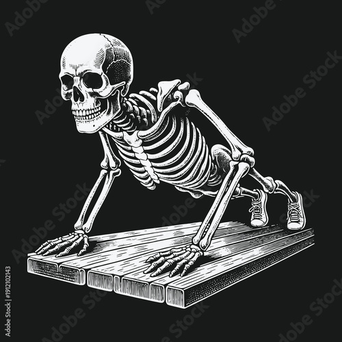 Skeletons Strength: A Push-Up Illustration of Determination and Perseverance.