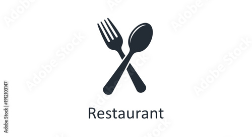 Graphic illustration of crossed spoon and fork symbolizing dining and restaurant service