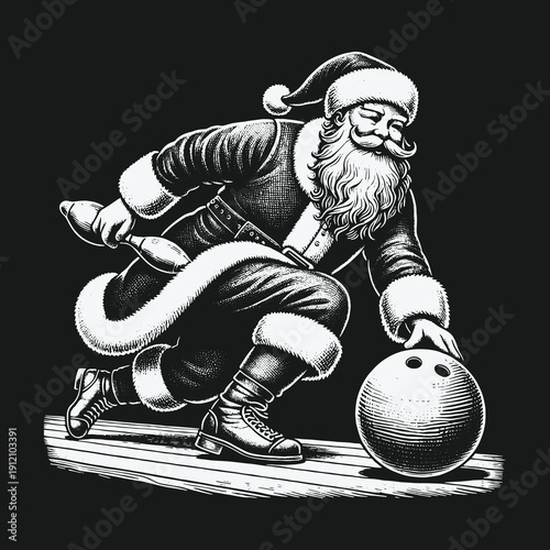 Santas Strike: A Festive Bowling Game Illustration.