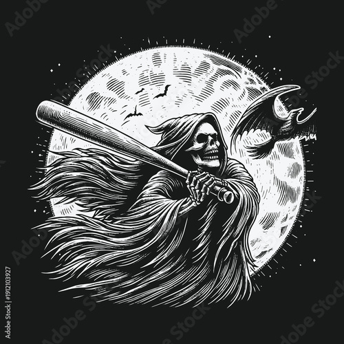 Grim Reapers Night Game: Baseball Bat and Moonlit Terror.