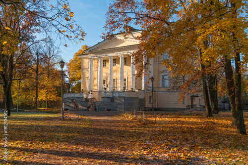 Pushkin Registry Office in the building of the Reserve (Zapasnoy) Palace on a sunny  autumn day, Pushkin, St. Petersburg, Russia