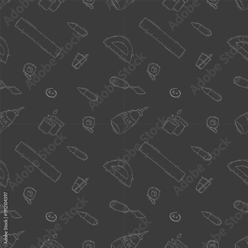 Hand drawn artist tool seamless pattern background