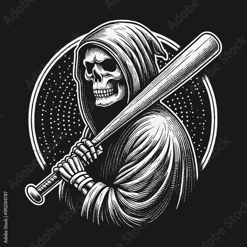 Grim Reaper with Baseball Bat: A Dark and Edgy Illustration.
