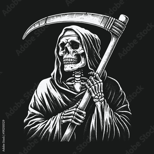 Grim Reaper Illustration: A Haunting Depiction of Death and Mortality.
