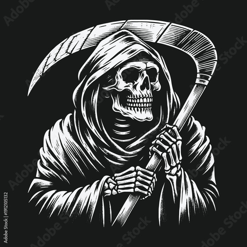 Grim Reaper Illustration: A Haunting Depiction of Deaths Messenger.