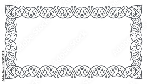 Elegant vintage style ornamental frame with intricate symmetrical swirling patterns, perfect for invitations, certificates, and decorative design projects requiring a sophisticated border