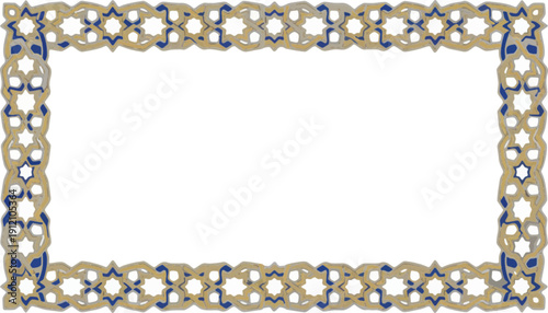 Artistic concept of a traditional Islamic geometric frame, offering an elegant border for invitations, certificates, or decorative graphic design projects with cultural flair