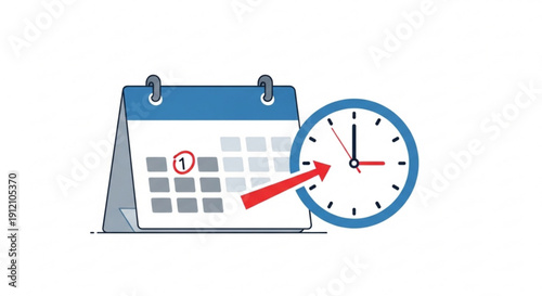 Calendar and clock with red arrow indicating schedule or deadline