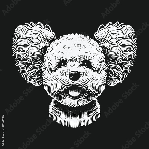 Detailed Line Art Portrait of a Fluffy White Dog.