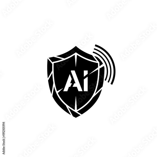 Artificial Intelligence Security Shield Protection Logo Design.