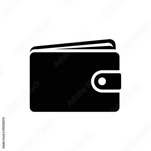 Simple black wallet icon with snap closure and visible cards.