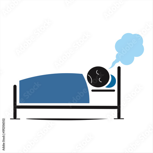 Sleep apnea concept illustration, person snoring in bed with breathing problem