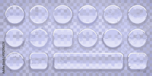 A collection of translucent oval and rectangular button elements on transparent background
