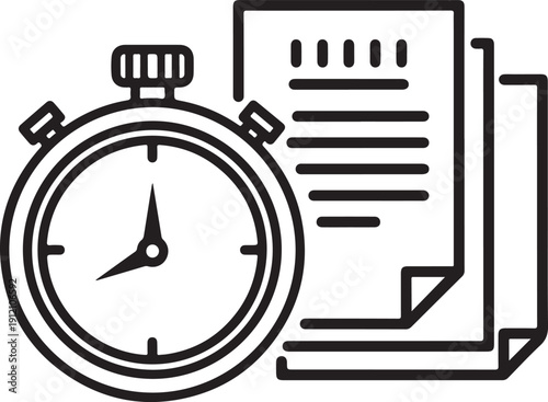 Stopwatch and paper documents icon for time management and deadline tracking with efficient business workflow and productivity concepts