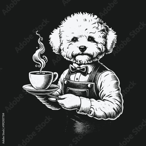 Elegant Dog Bartender Serving Coffee with Style and Grace.