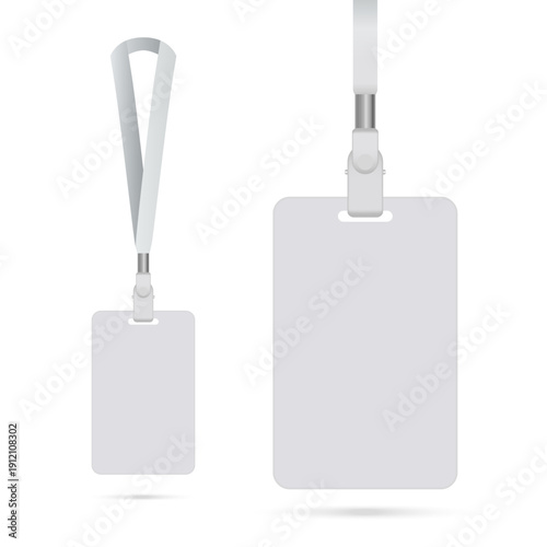 Blank ID Badge with Lanyard – Corporate Name Tag, Employee Access Card RFID Holder, Event Pass, Office Identification Badge Template Vector Illustration