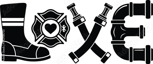 Firefighter Themed LOVE Word Art with Boot Emblem and Hoses love Maltese cross