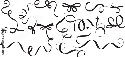 Foto collection of black ribbon bows and wavy decorative ribbons