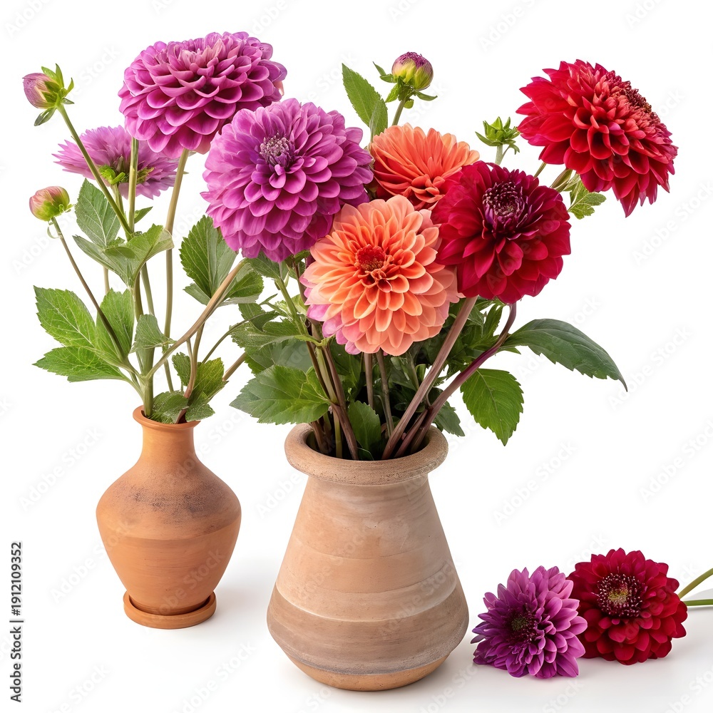 Obraz premium Bouquet of colorful flowers blooming in a decorative vase isolated on background