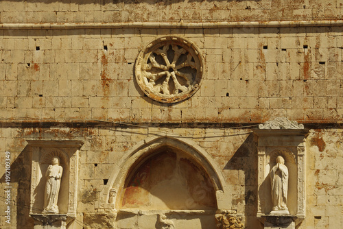 Cocullo - Abruzzo - Facade of the mother church dedicated to Saint Dominic, 1907, protector from snake bites and toothache..