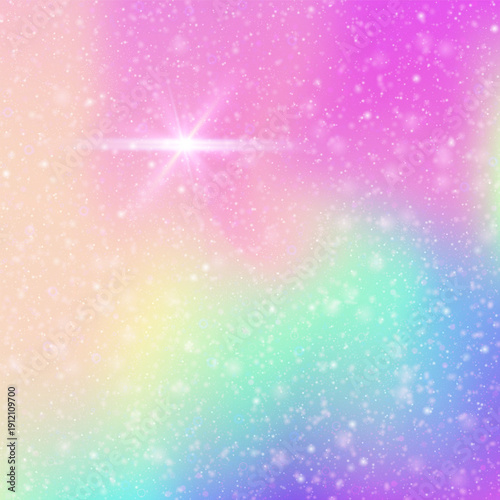 Magic Gradient. Pink Rainbow Pattern. Unicorn Invitation. Holographic Cosmic Mesh. Purple Abstract Background. Blue Pastel Hologram. Girl Glitter. Stars Magic Gradient.
