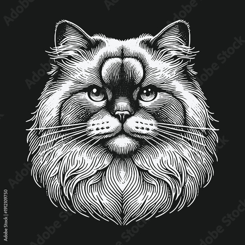 Detailed Line Art Portrait of a Majestic Persian Cat.