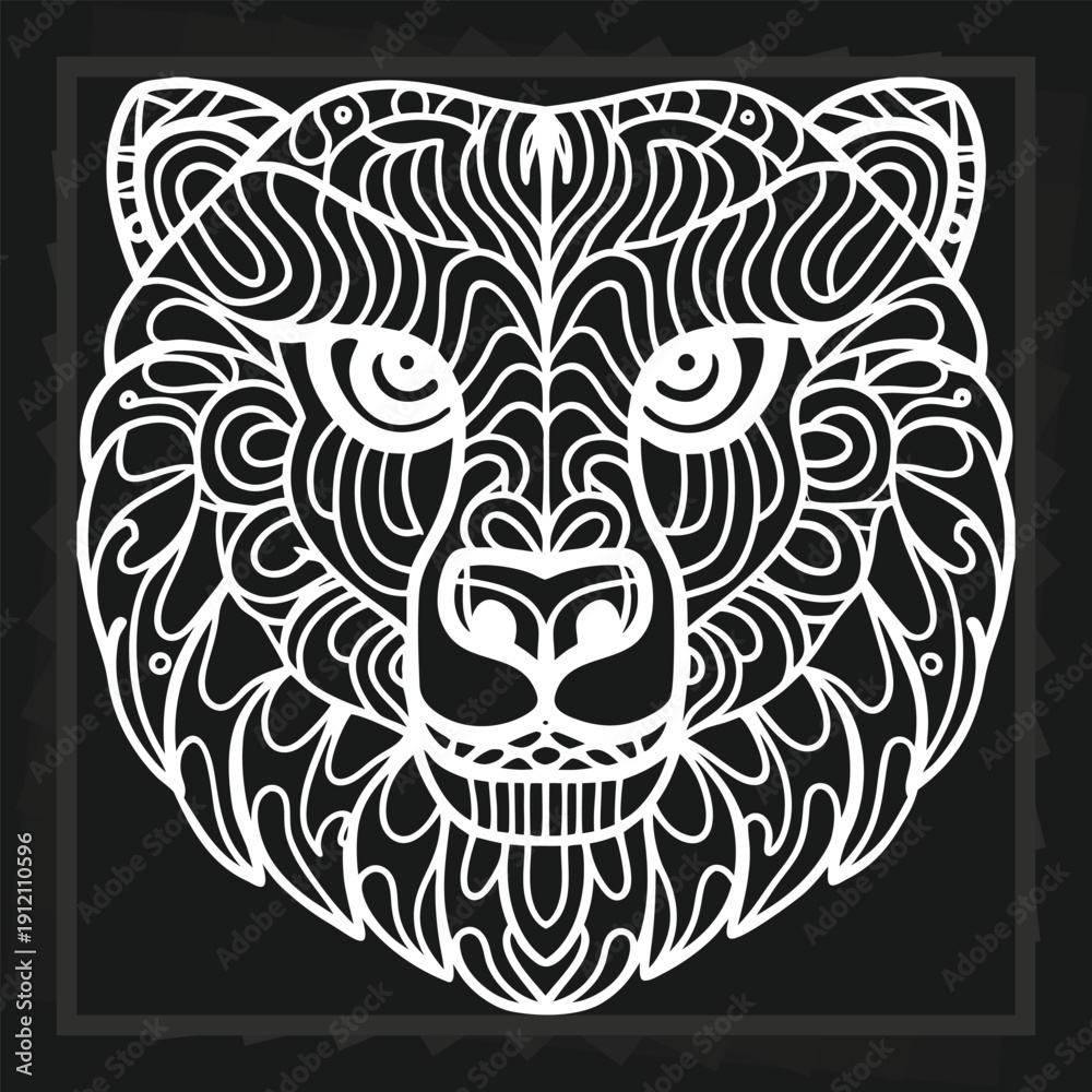 Fototapeta premium Intricate Bear Portrait Design, Wildlife Art, Tribal Pattern, Animal Illustration, Graphic Element
