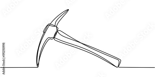 Continuous one line drawing of a pickaxe tool for mining and construction work on white background.