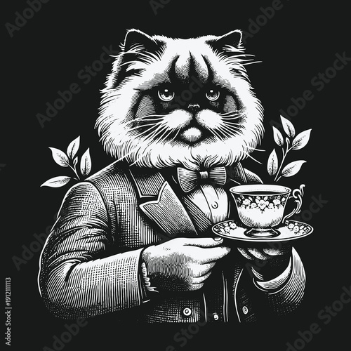 Elegant Cat Butler Serving Tea with Refined Grace.