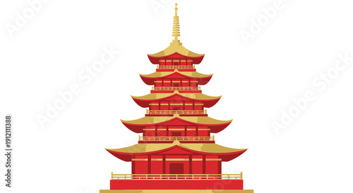 Elegant vector illustration of a traditional asian pagoda against white
