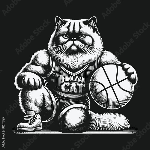 Himalayan Cat Ready for Basketball Game with Determination.